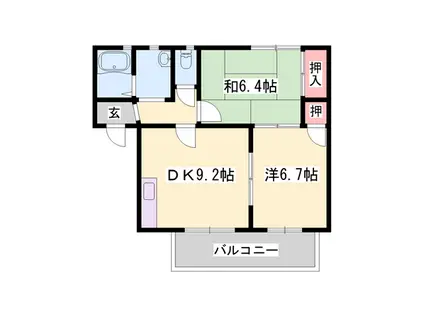 ウエダポピンズ(2DK/1階)の間取り写真