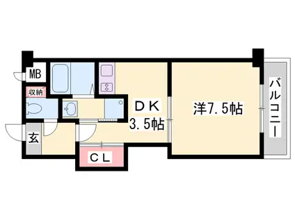 フラットフォー(1DK/4階)の間取り写真