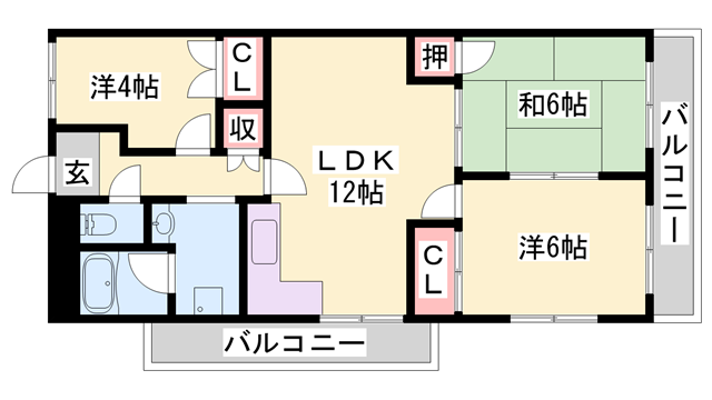 シャトー東加古川 503(3LDK/5階)の間取り写真