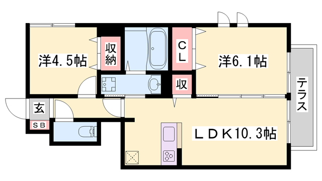 エソラ ソレーユ田寺東(2LDK/1階)の間取り写真