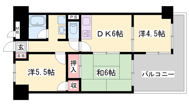 ロイヤルコーポ姫路(3DK/4階)の間取り写真