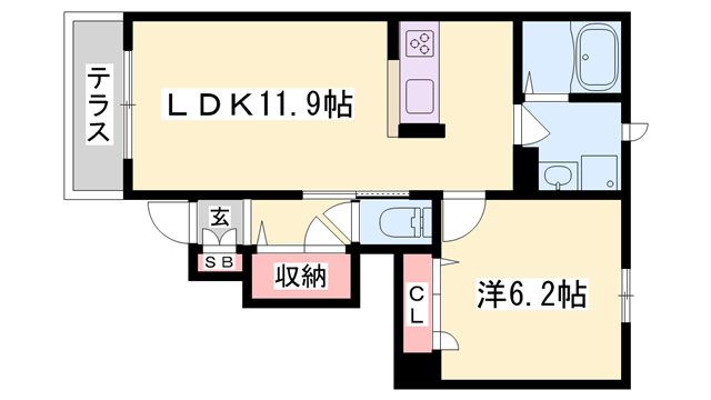グランディオス(1LDK/1階)の間取り写真