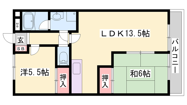 土山ヤングコーポ(2LDK/3階)の間取り写真