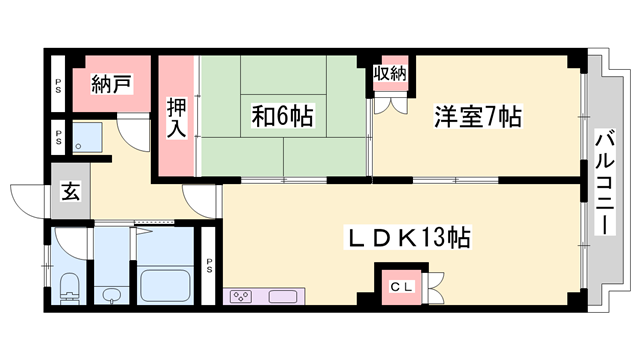 ハイツ柳井(2LDK/2階)の間取り写真
