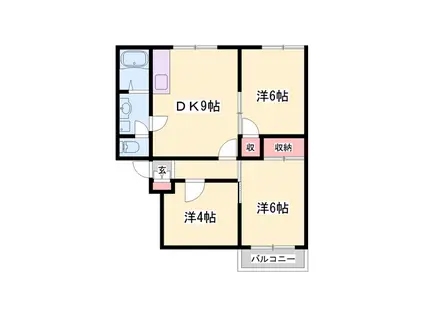 グリーンヴィレッジ牧野C棟(3DK/1階)の間取り写真