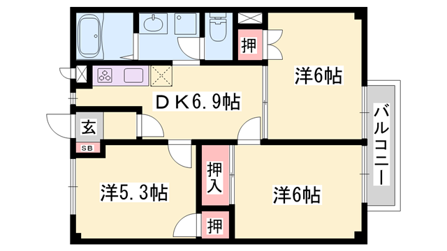 エクセル北門(3DK/2階)の間取り写真