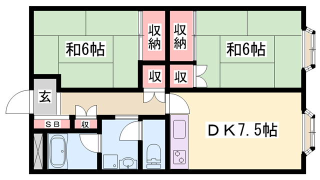 リーベユメサキ(2DK/2階)の間取り写真