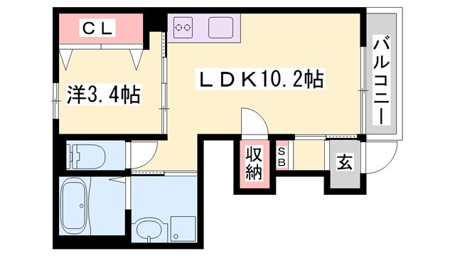 カーサプレーマイースト(1LDK/1階)の間取り写真