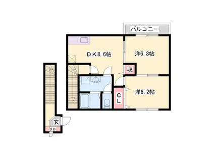 プリムヴェールⅡ(2DK/2階)の間取り写真