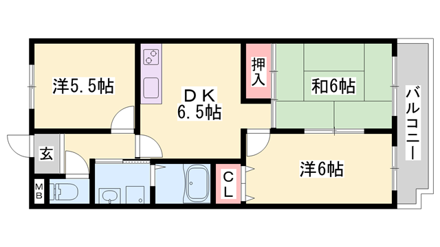 ロイヤルコーポ姫路栗山町(3DK/10階)の間取り写真