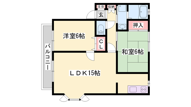 ウインディア御立 A棟(2LDK/1階)の間取り写真
