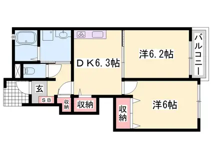 シン.シン.ハウスC(2DK/1階)の間取り写真