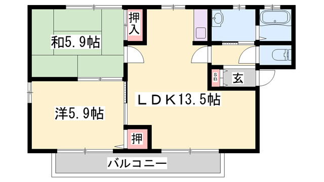 ディアス中島(2LDK/1階)の間取り写真