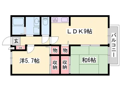 ハッピーバード円山(2LDK/2階)の間取り写真