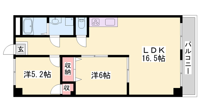カーネ播磨町(2LDK/1階)の間取り写真