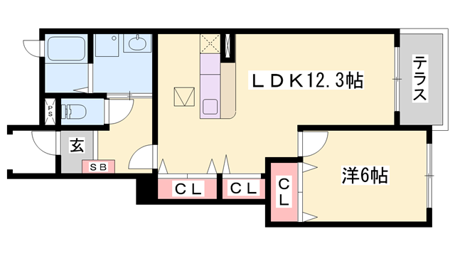 エーデル緑ヶ丘 D棟(1LDK/1階)の間取り写真