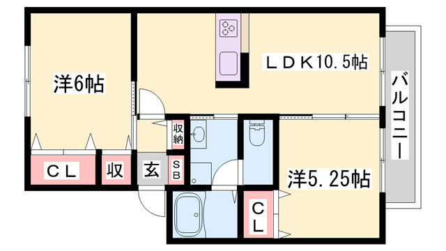 グランドゥールニシキ(2LDK/1階)の間取り写真