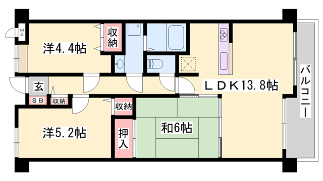 サクラメント今宿(3LDK/4階)の間取り写真