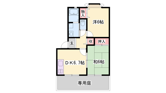 ジュネス香呂(2DK/1階)の間取り写真