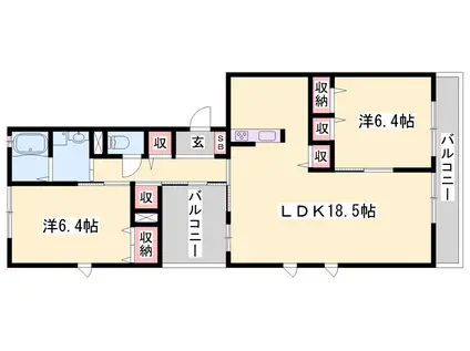 ルーチェ A棟(2LDK/2階)の間取り写真
