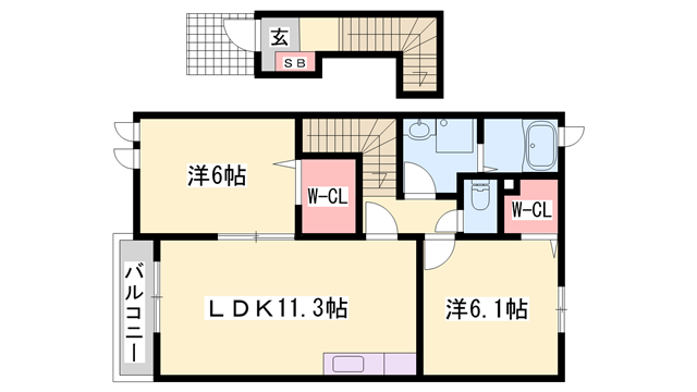 グランディールⅡ-B(2LDK/2階)の間取り写真