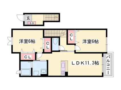 メリディオ ミキ(2LDK/2階)の間取り写真