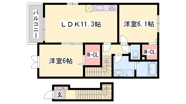 ノースカレントⅤ(2LDK/2階)の間取り写真