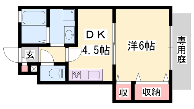 コンフォート花田Ⅱ(1DK/1階)の間取り写真