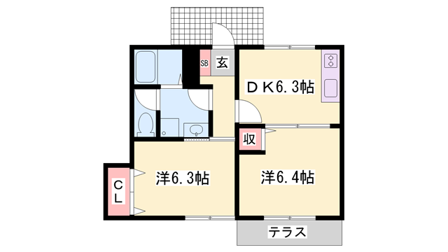 プリムヴェールⅡ(2DK/1階)の間取り写真