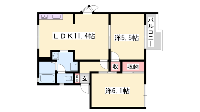 ベルハイツ野里(2LDK/2階)の間取り写真