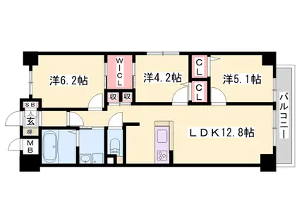 キャッスルコート岩端(3LDK/1階)の間取り写真
