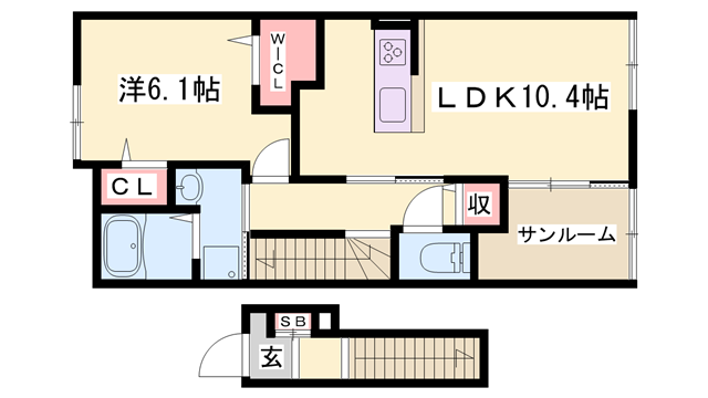 L&C MOCA Ⅱ(1LDK/2階)の間取り写真