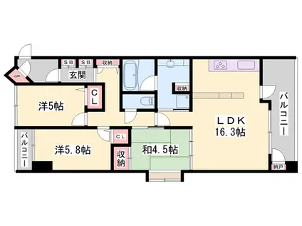 アルファステイツ市之橋(3LDK/2階)の間取り写真