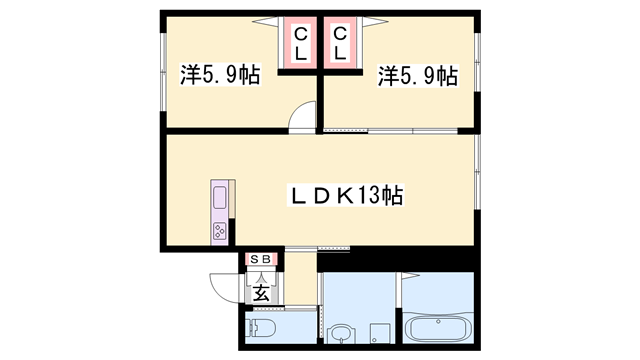 TIME今宿(2LDK/1階)の間取り写真