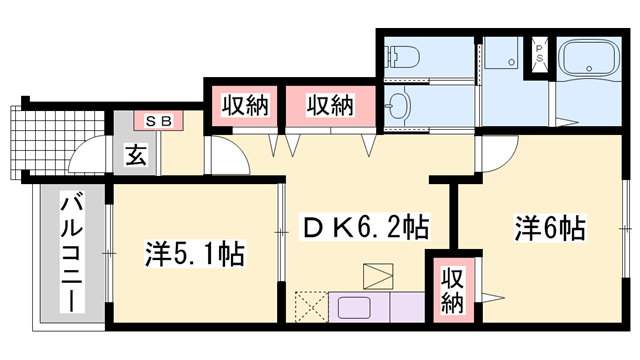 サンリットベル A棟(2DK/1階)の間取り写真