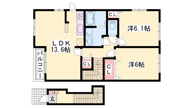 カトレーヴ Ⅴ(2LDK/2階)の間取り写真
