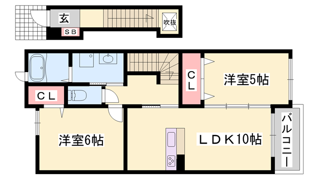 ヒルサイド緑ヶ丘 A(2LDK/2階)の間取り写真