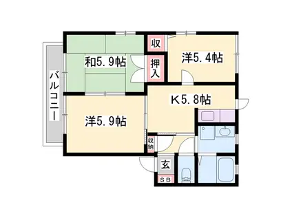 ディアス平松(3K/1階)の間取り写真