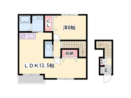 シエナフローラⅡ番館(1LDK/2階)の間取り写真