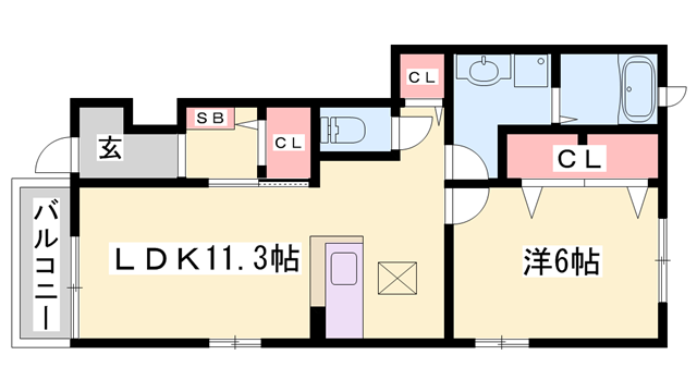 グランシャルムB(1LDK/1階)の間取り写真