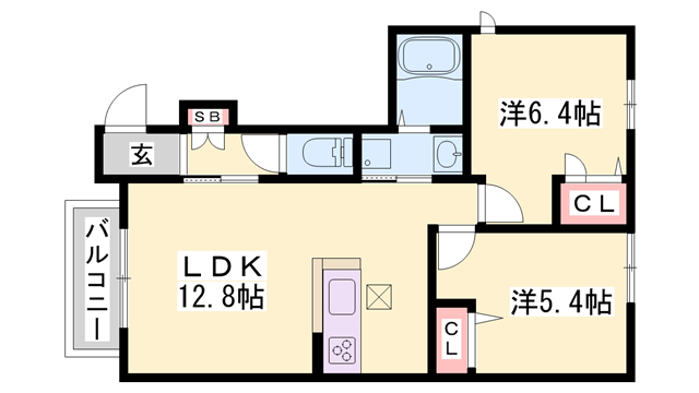 シャーメゾン水足A(2LDK/1階)の間取り写真