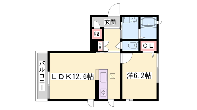 セントリビエ下滝野C(1LDK/3階)の間取り写真