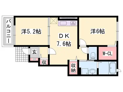 ベルファミーユⅡ(2DK/1階)の間取り写真