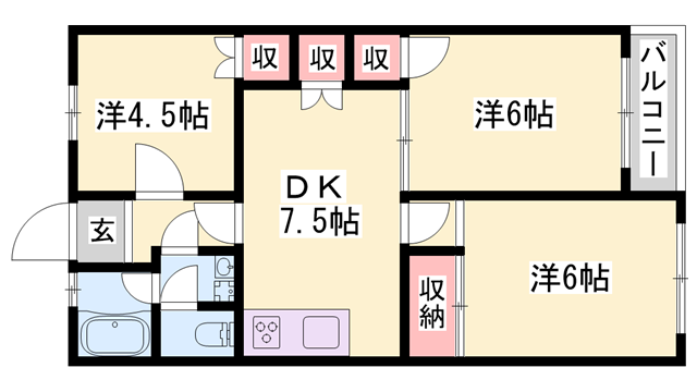 カンパーナ城の東(3DK/2階)の間取り写真