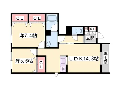 シャーメゾン早春花(2LDK/1階)の間取り写真