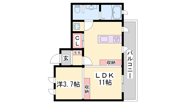 BOULEAU BLANC(1LDK/1階)の間取り写真