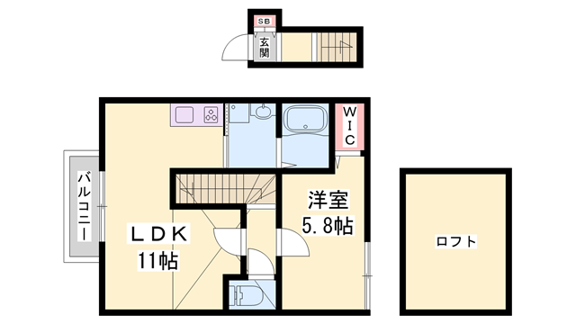 ヴィラーチェ神屋Ⅱ(1LDK/2階)の間取り写真