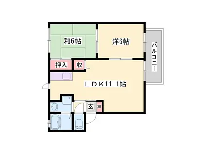 ハイツ熊見III(2LDK/1階)の間取り写真