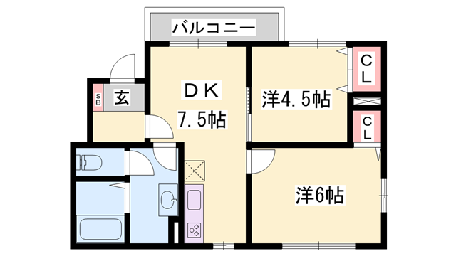 アルトレフィナード(2DK/1階)の間取り写真