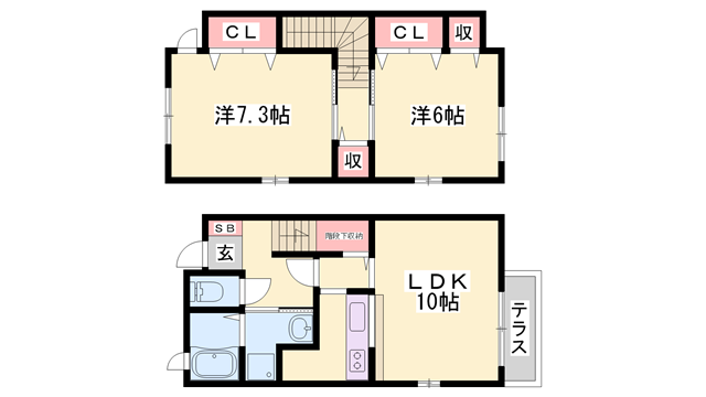 アメニティカスガⅥ(2LDK/1階)の間取り写真